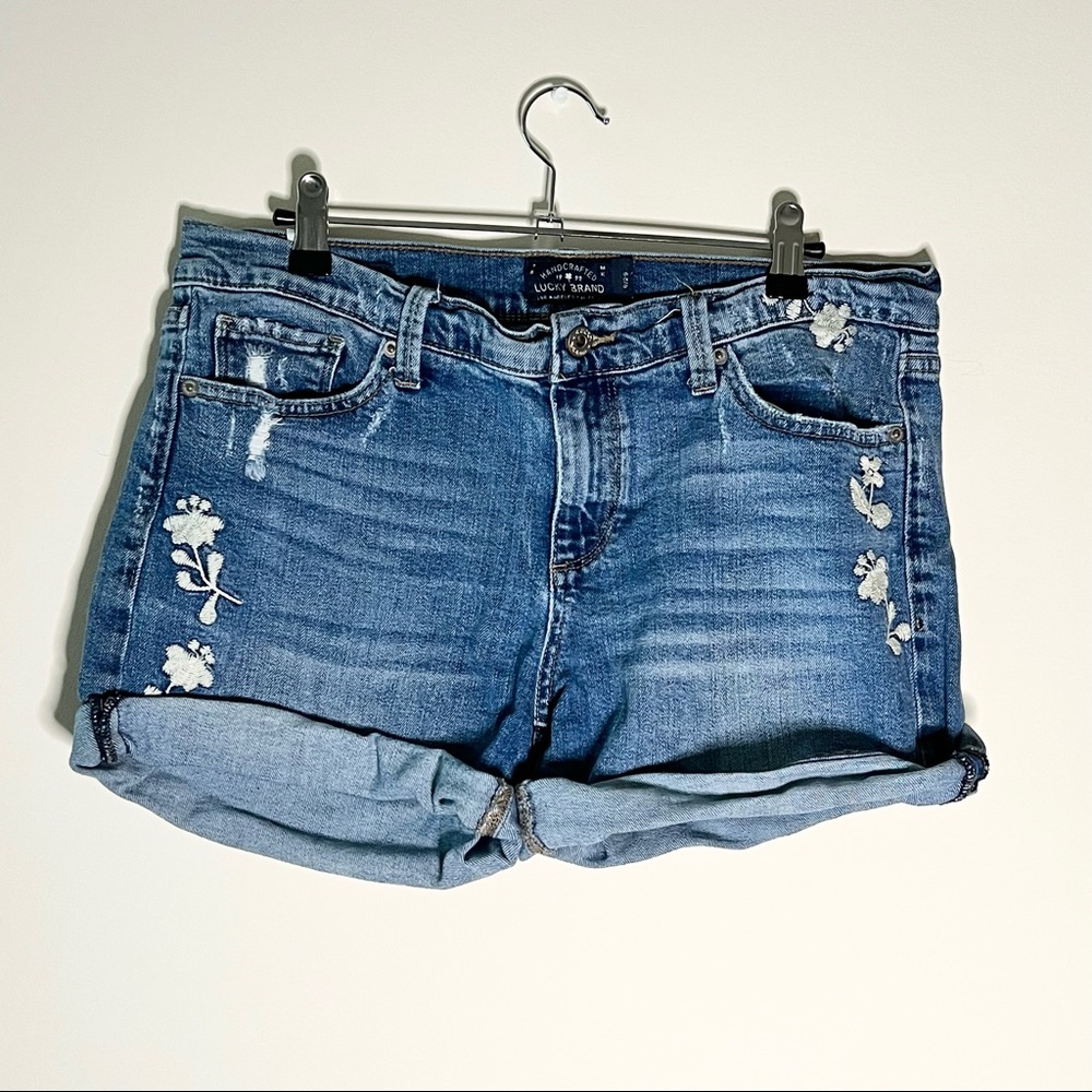 Lucky Brand Embroidered Blue Denim Jean Shorts